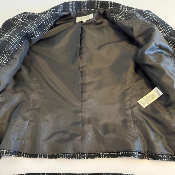 Suit Studio Sz 8 tweed Blazer/skirt set Collared Black White Womens Workwear - Picture 5 of 11